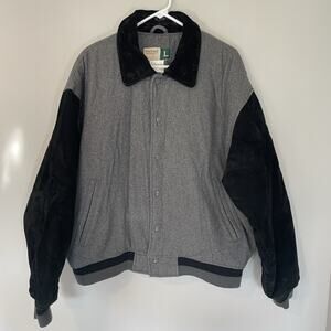 Wearguard Jacket Men Sz L Colorblock Bomber Leather Wool ZipSports Black Gray